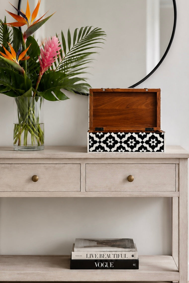 Keepsake Box Large, Bone Inlay, Kranji, Black