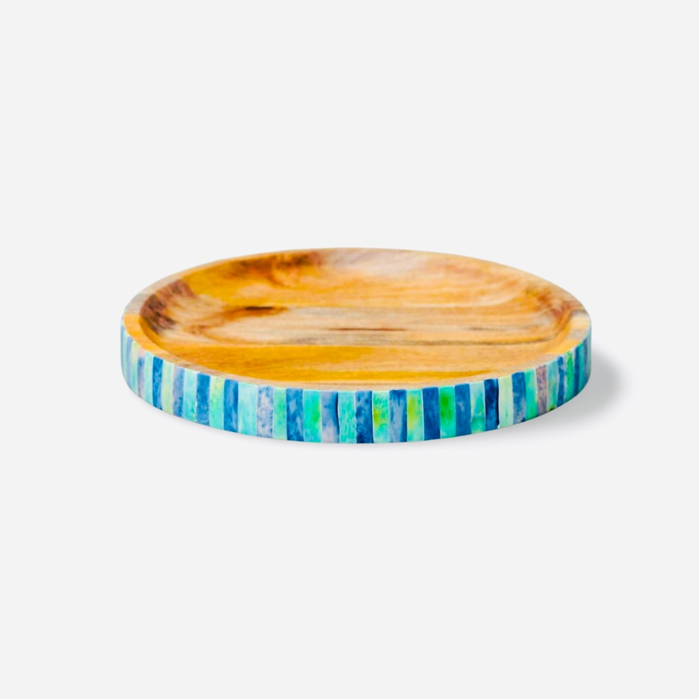 Tray, Mango Wood, Bone Inlay, Jewel, Blue and Green