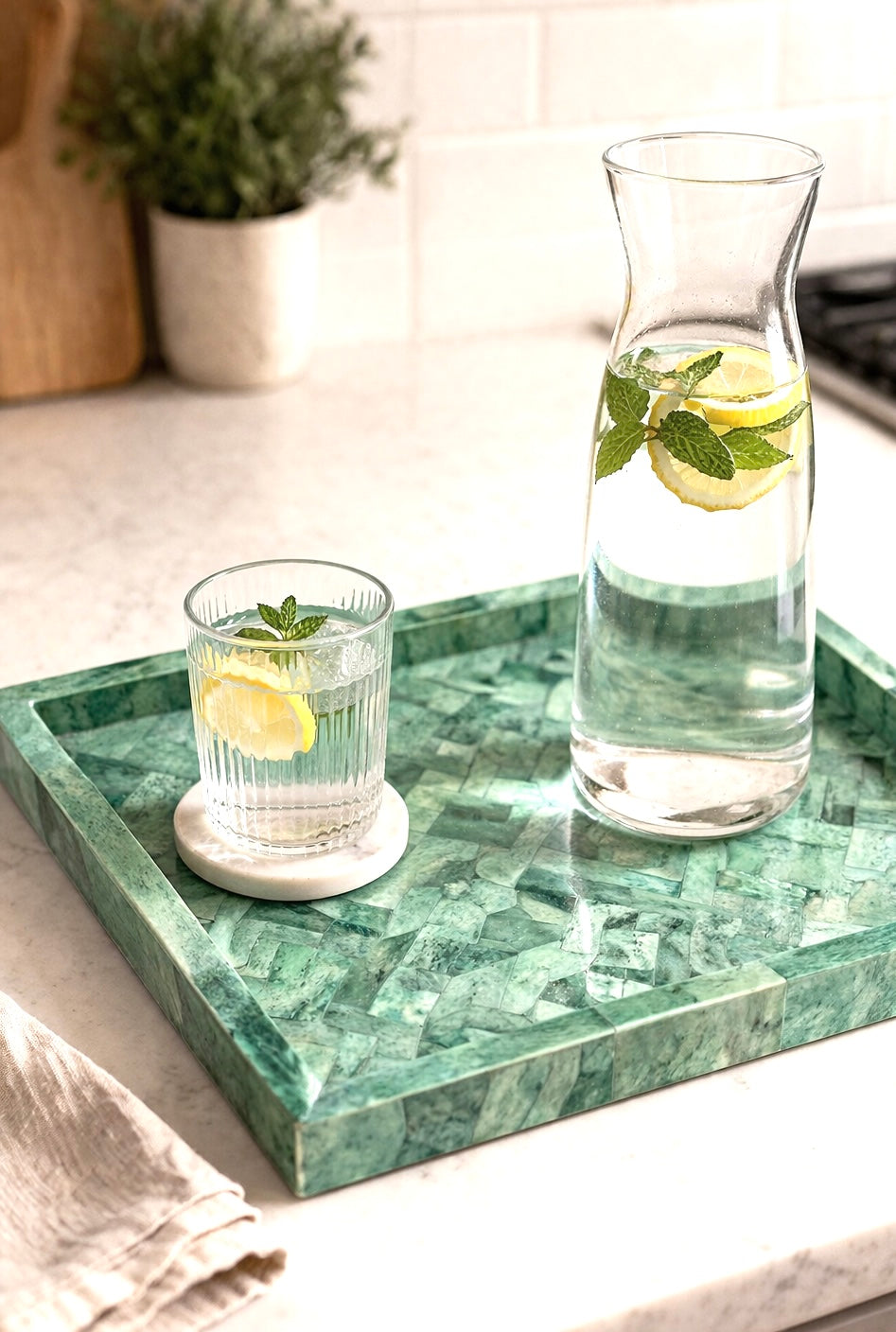 Tray, Square, Bone Inlay, Tanglin, Green