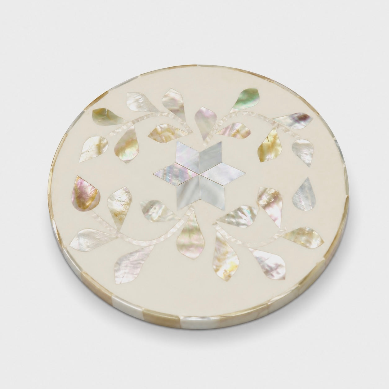 Coaster Individual, Mother of Pearl Inlay, Botanical, White