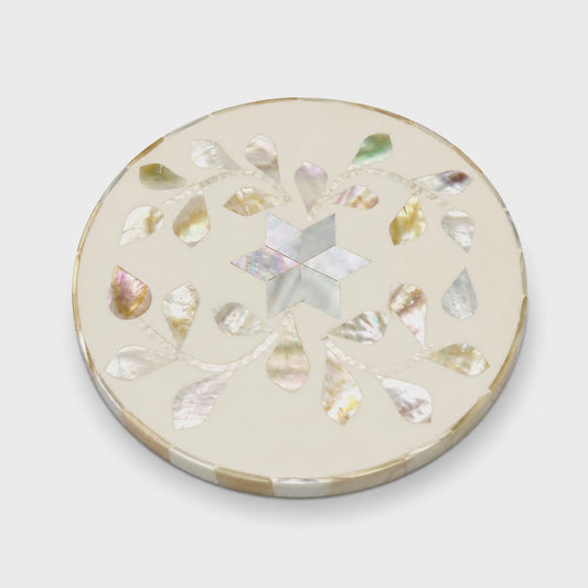 Coaster Individual, Mother of Pearl Inlay, Botanical, White