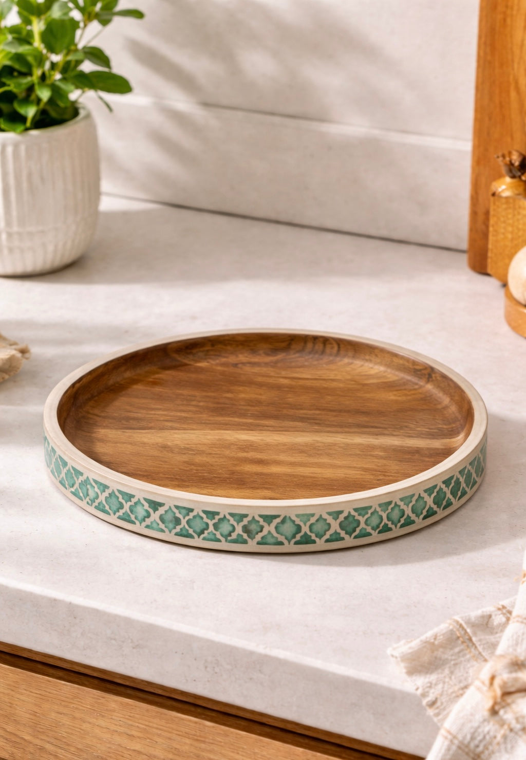 Tray, Mango Wood, Bone Inlay, Haji, Green Bone