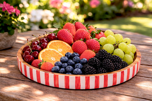 Tray, Mango Wood, Bone Inlay, Jewel, Red and Pink