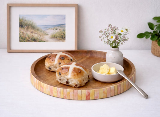 Tray, Mango Wood, Bone Inlay, Jewel, Yellow and Pink