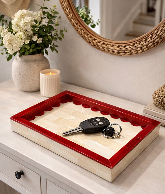 Tray, Mini Rectangle, Bone Inlay, Orchard, Red