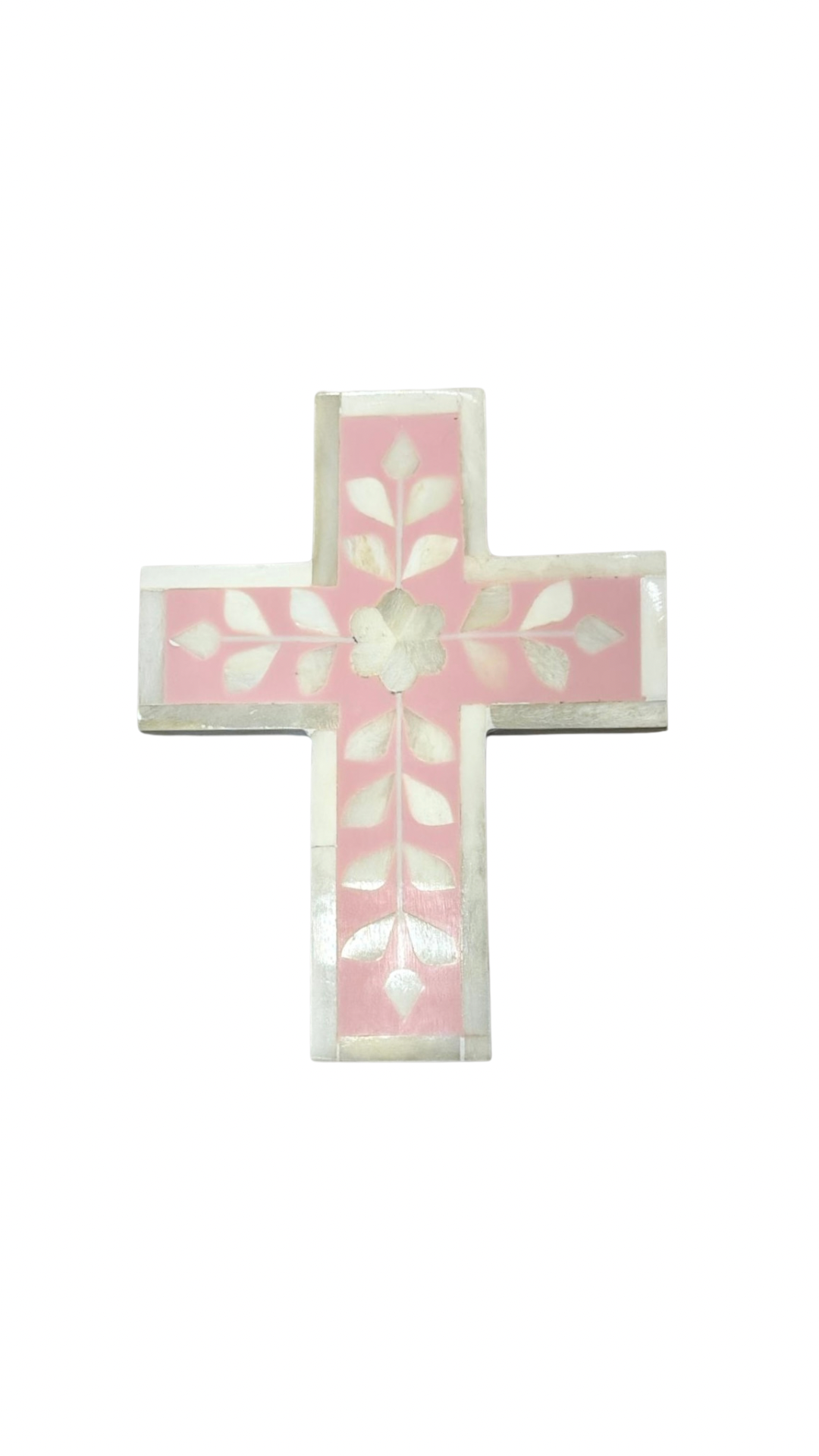 Cross, Small, Bone Inlay, Botanical, Pink