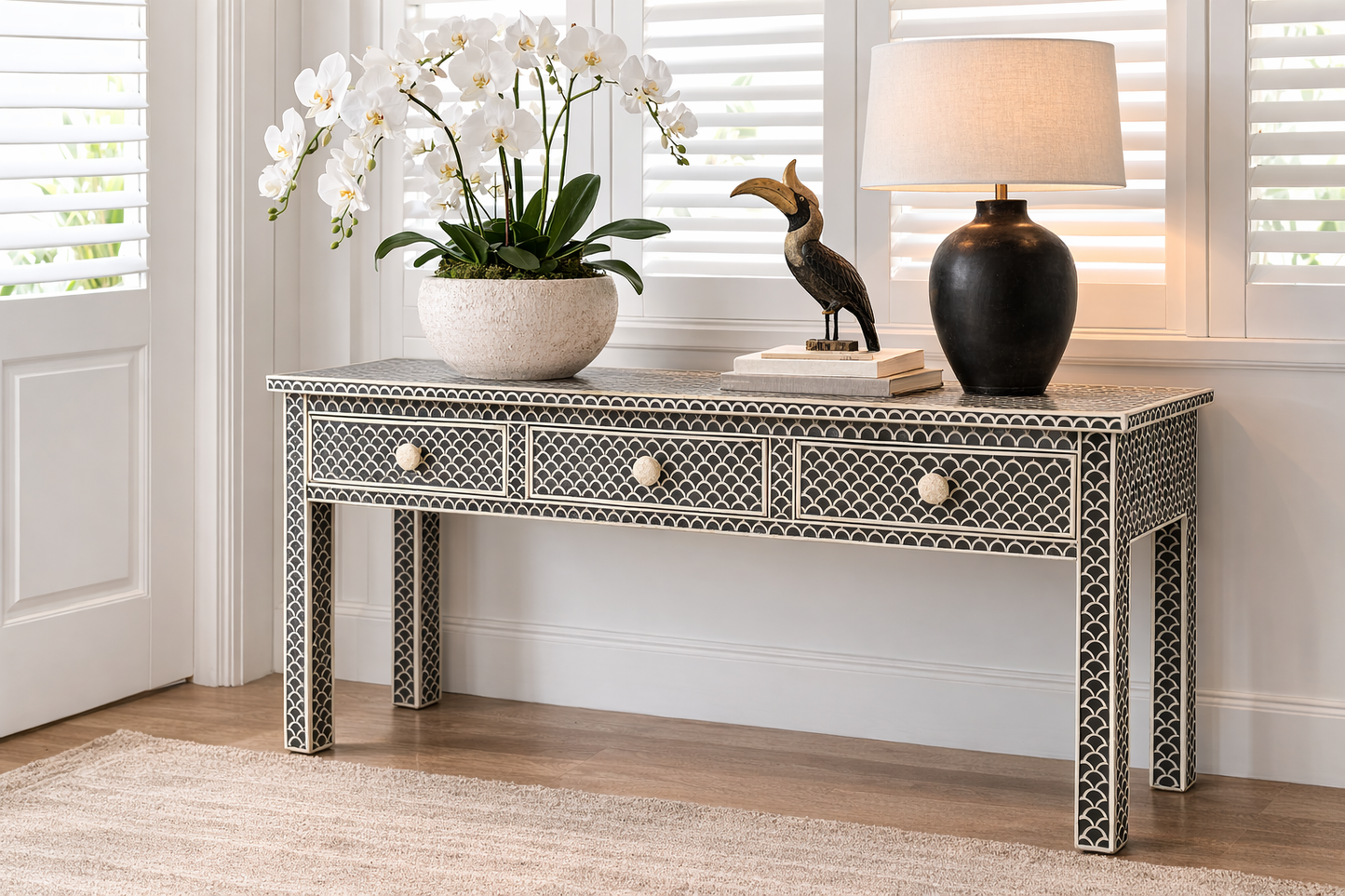 Furniture, Pre Order, Bone Inlay, Console, Straits, Black