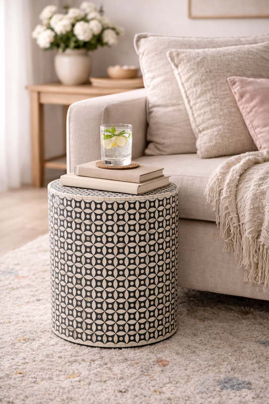 Furniture, Bone Inlay, Side Table, Katong, Black