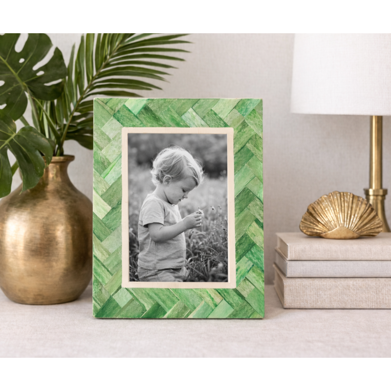 Photo Frame, Bone Inlay, Tanglin, Green Bone