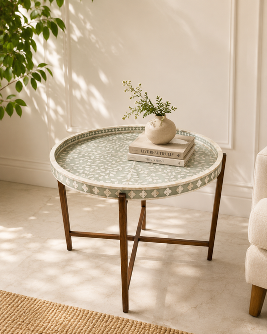 Furniture, Pre Order, Mother of Pearl Inlay, Coffee Table on Stand, Botanical