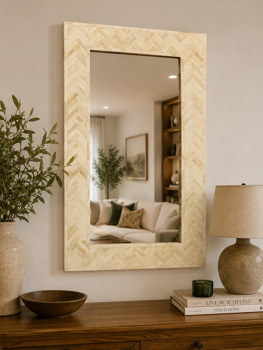 Furniture, Bone Inlay, Mirror, Atoa, Natural