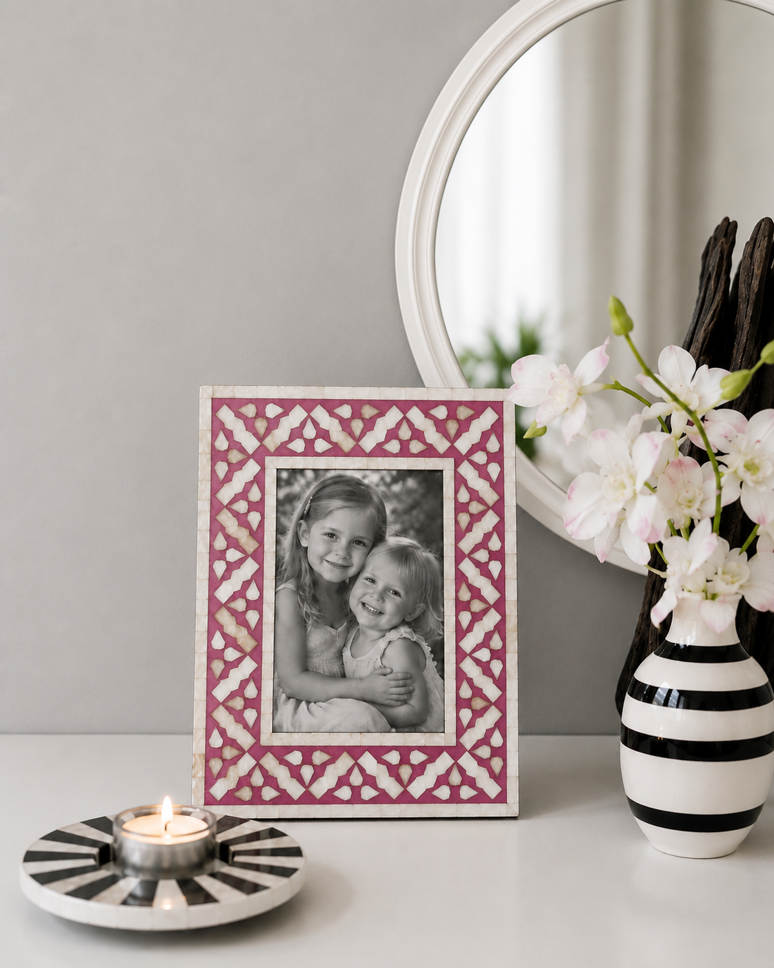 Photo Frame, Mother of Pearl Inlay, Kranji, Pink
