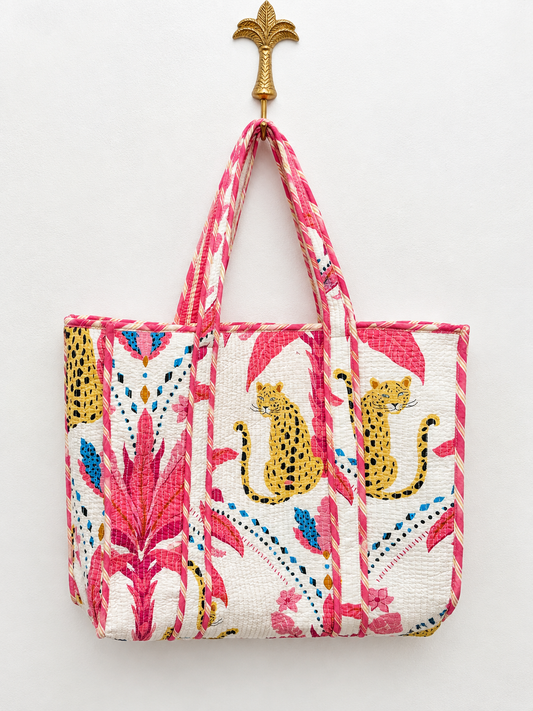 Tote Bag, Cheetah Palm in Pink