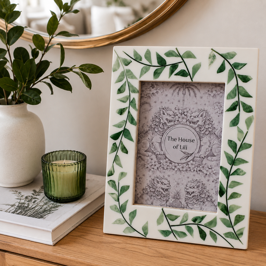 Photo Frame, Bone Inlay, Vine, Green