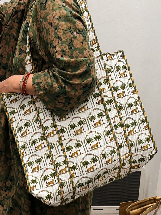 Tote Bag, Leopard Palm in Green