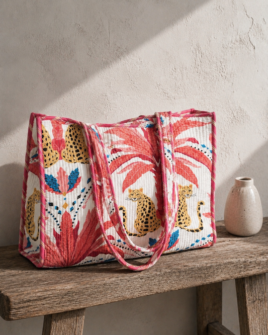 Tote Bag, Cheetah Palm in Pink