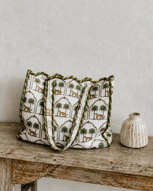 Tote Bag, Leopard Palm in Green