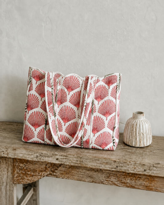 Tote Bag, Leaf in Pink