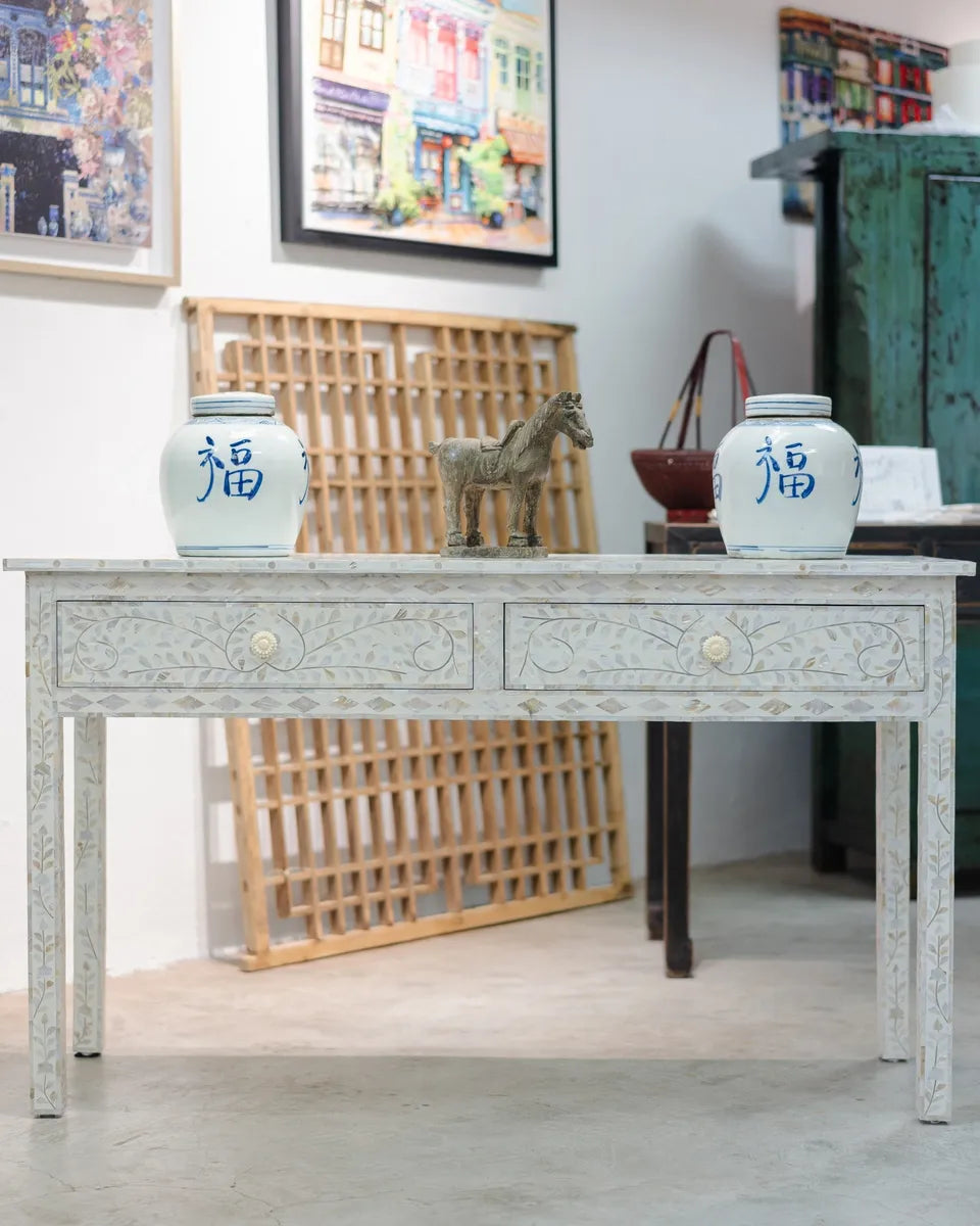 MOTHER OF PEARL INLAY CONSOLE BOTANICAL