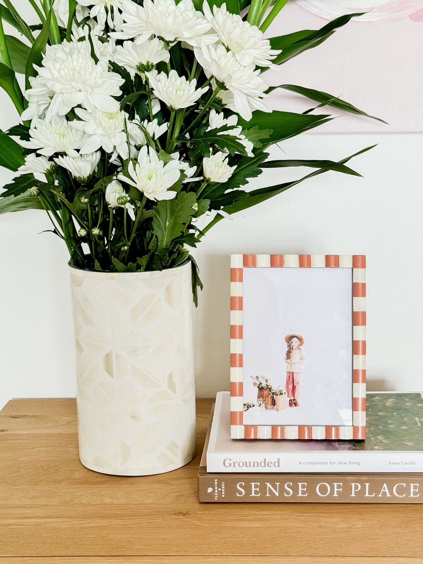 Photo Frame, Bone Inlay, Jewel Slim border, Rose Pink