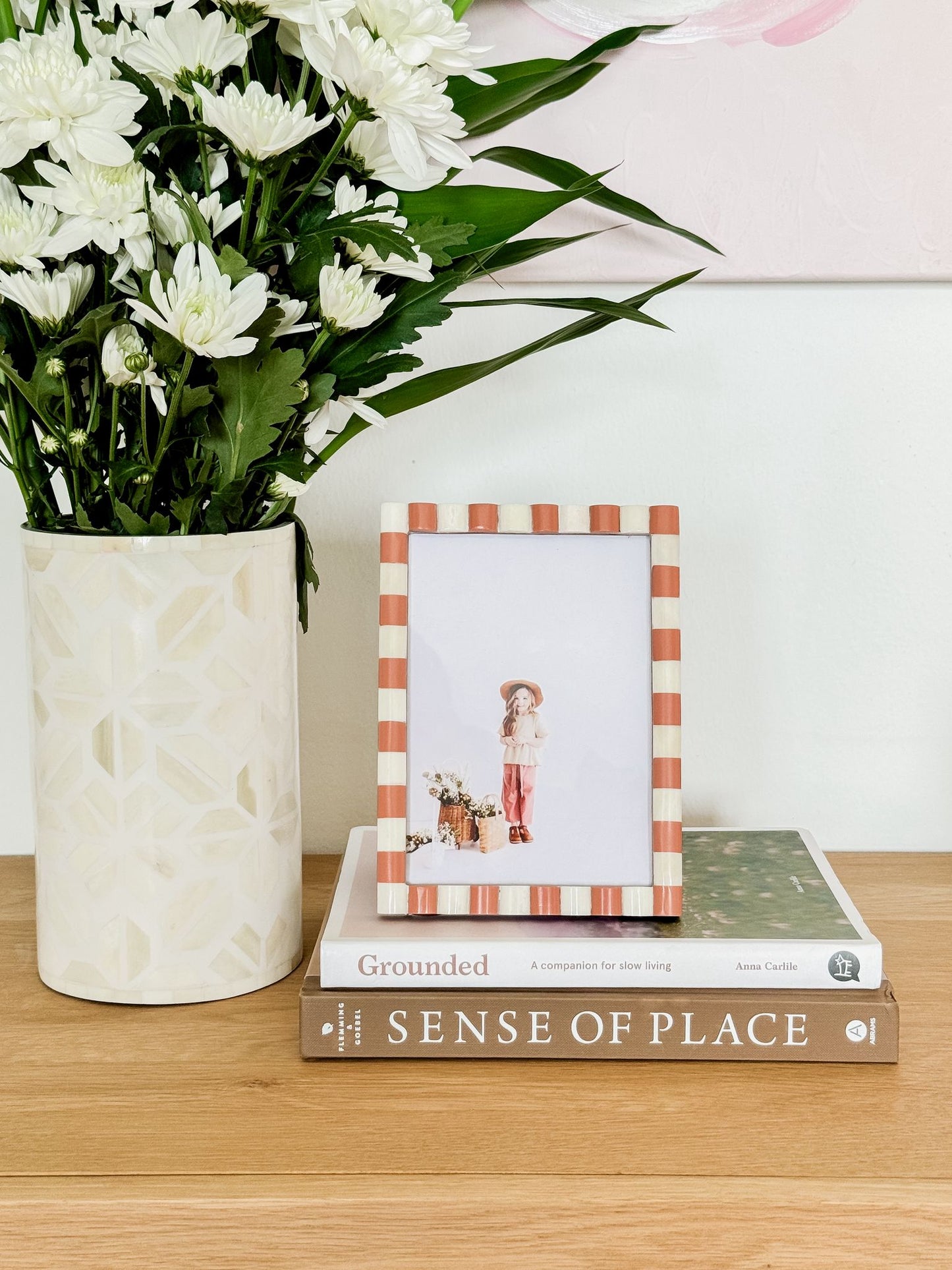 Photo Frame, Bone Inlay, Jewel Slim border, Rose Pink