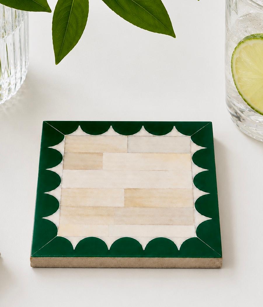 Coaster Individual, Bone Inlay, Orchard, Green