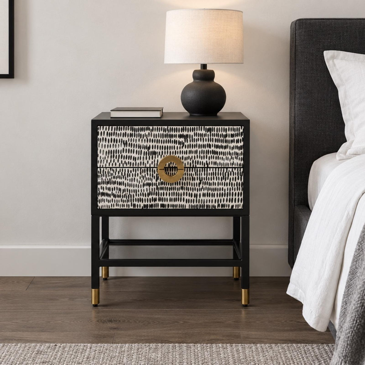 Dempsey Bone Inlay Bed Side Table