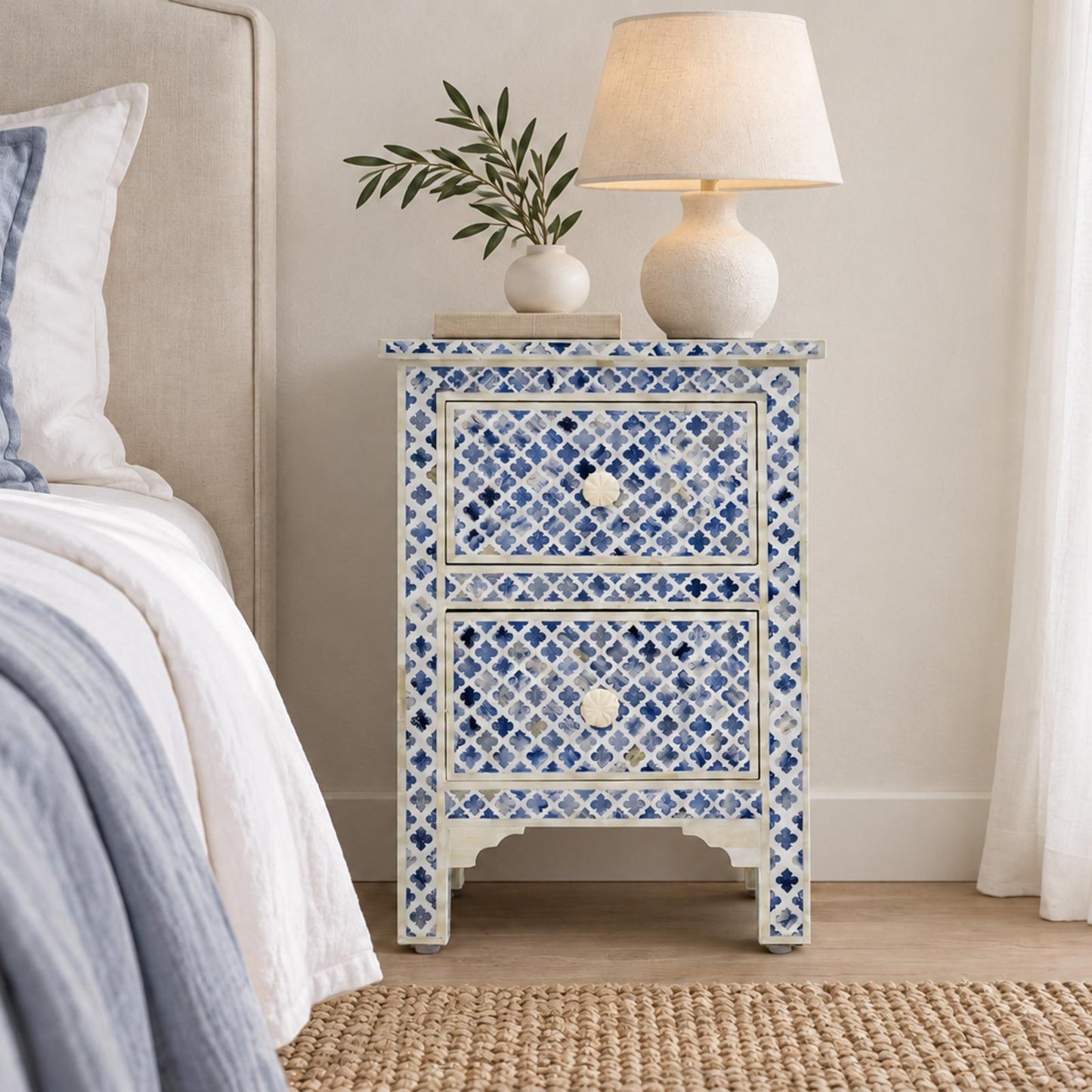 Haji Bone Inlay Bed Side Table