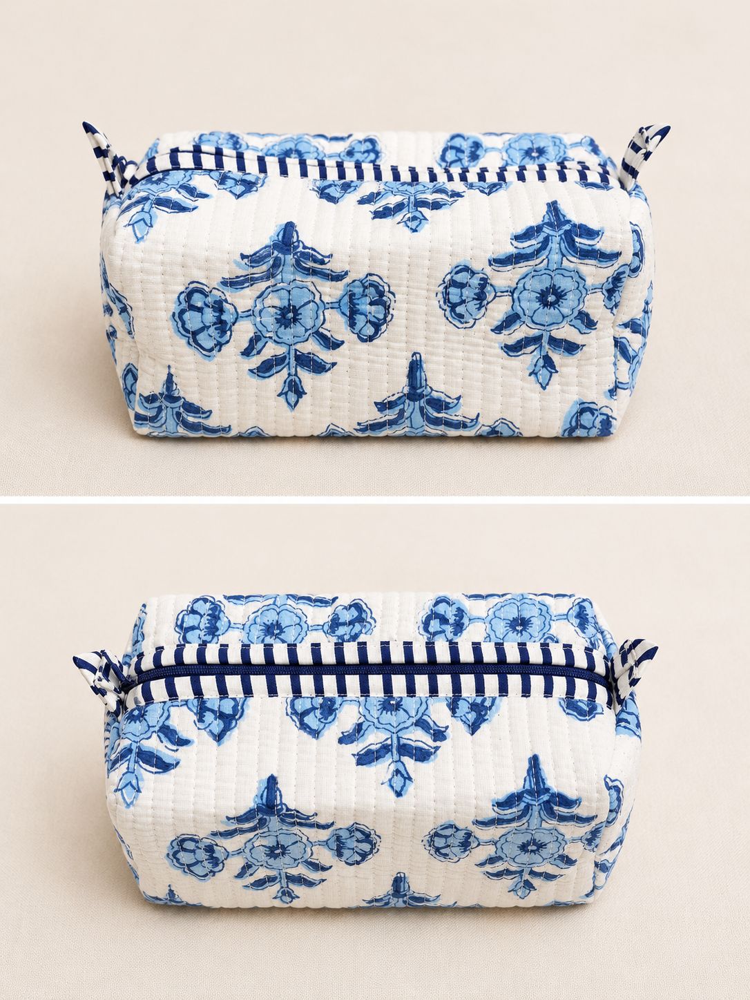 Cosmetic Bag, Floral, Blue on White