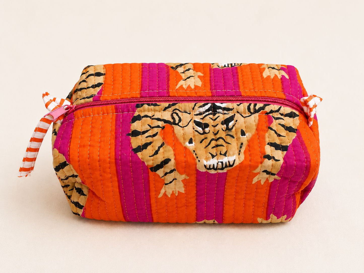 Cosmetic Bag, Tiger Stripe, Pink and Orange