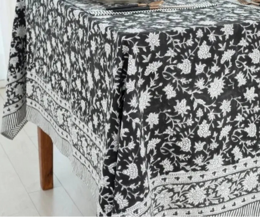black and white floral table cloth