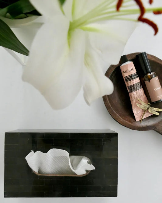 black bone inlay tissue box cover