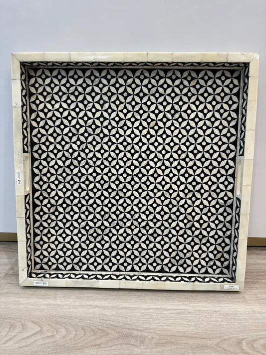 large tray bone inlay in black and white geo design