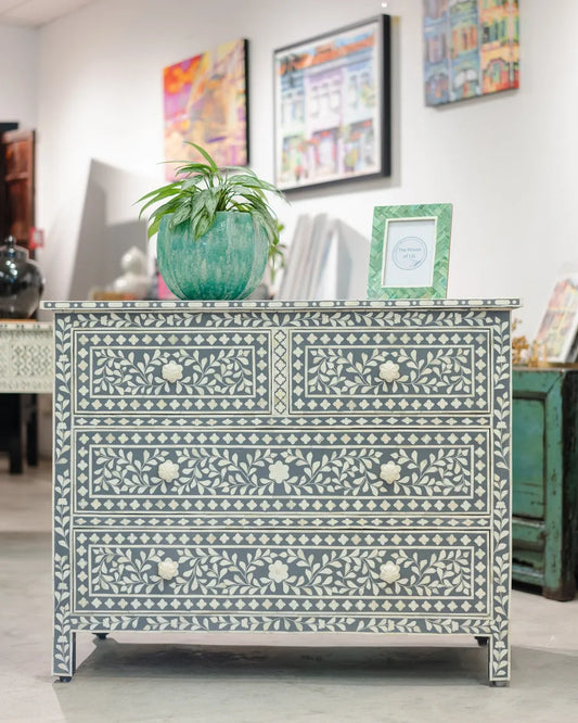 botanical bone inlay chest of drawers