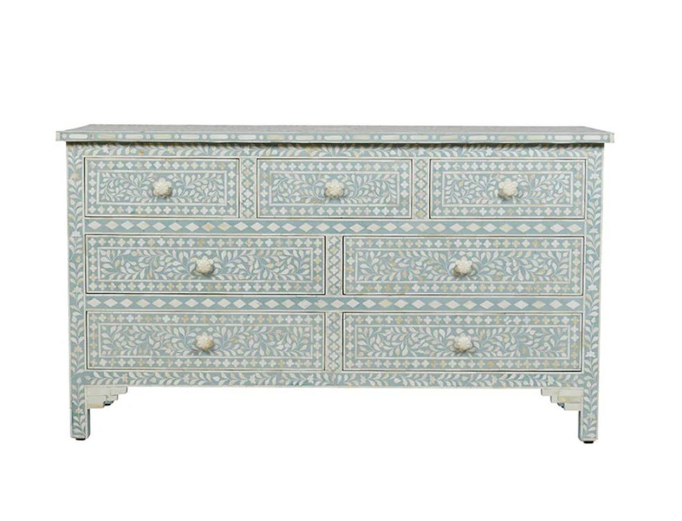botanical double chest of drawers, bone inlay grey