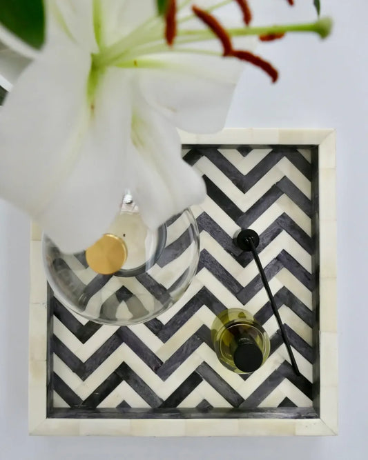 Decorative tray  with zigzag pattern on a white background