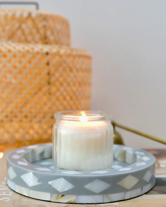 grey botanical mini round mother of pearl inlay tray