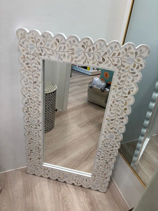 mother of pearl botanical inlay mirror