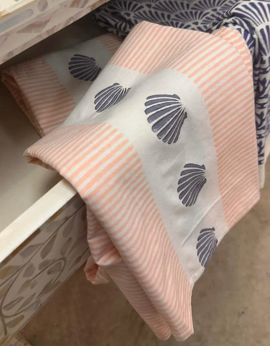 pink shell block print table cloth 