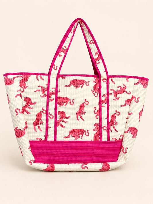 quilted tote bag with tiger design