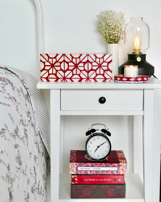 red and white bone inlay keepsake box 