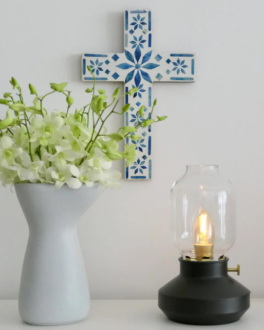 Cross, Large, Bone Inlay, China, Blue