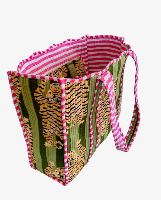 Bag, Tote, Tiger Stripe, Green
