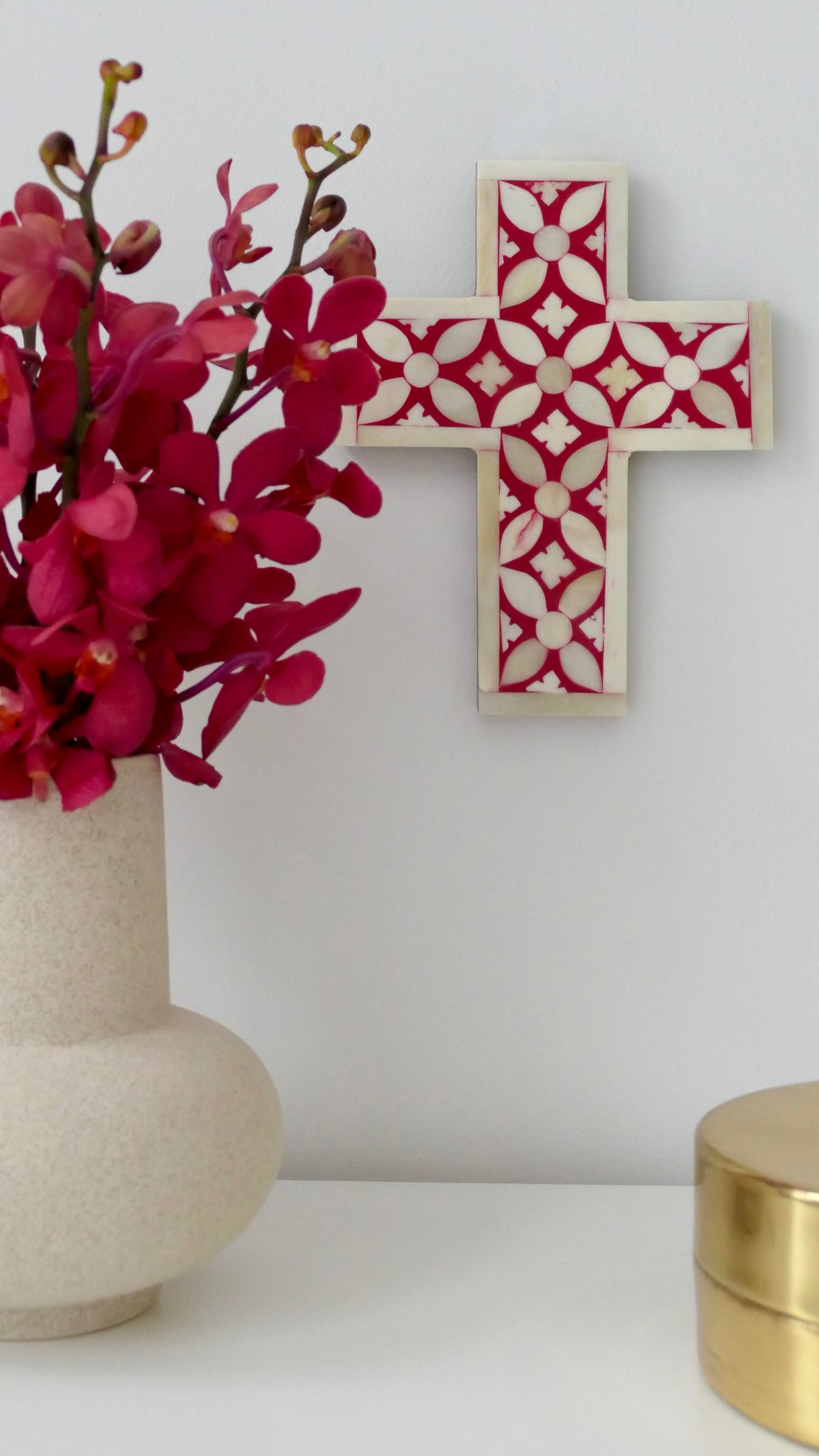 Cross, Small, Bone Inlay, Bharu, Red
