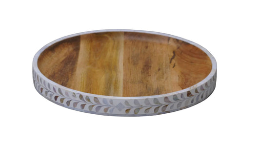 Tray, Mango Wood, Mother of Pearl Inlay, Botanical, White